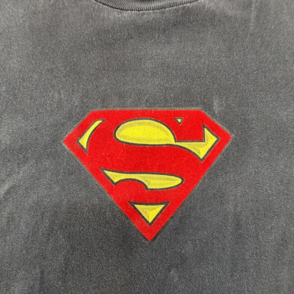 Vintage Superman Velvet Felt Shield Shirt Mens XL Black Tee 2003 DC Comics